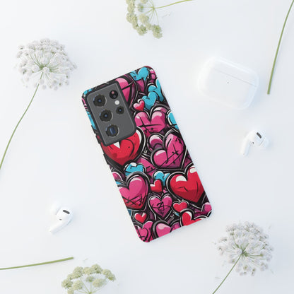 Express your Unique Style with our Graffiti Hearts Valentine's Day Phone Case - Compatible with Samsung Galaxy 23, 22, 20, and 10