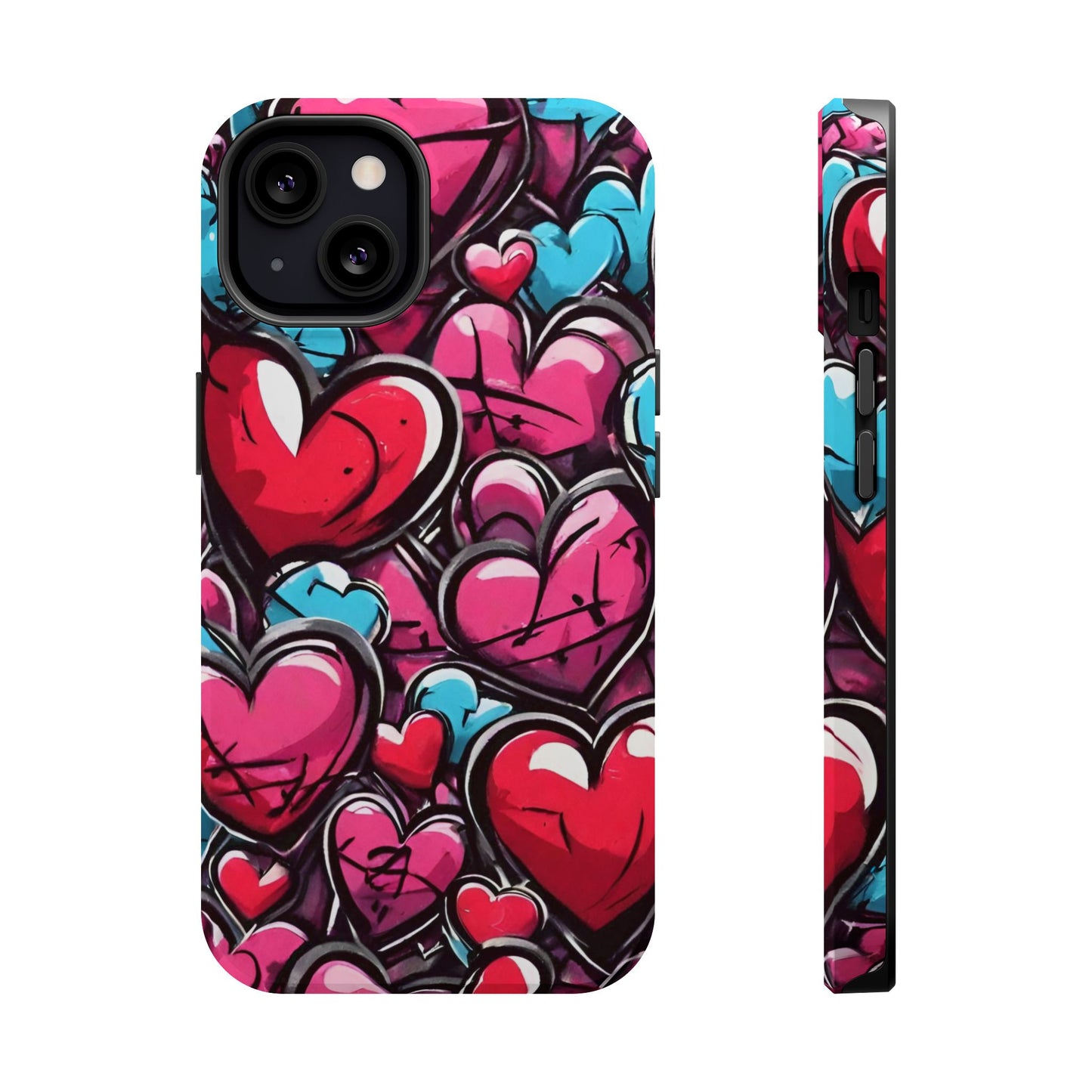 Express your Unique Style with our Graffiti Hearts Valentine's Day Phone Case - Compatible with iPhone 15, 14, and 13 | Magsafe Phone Case