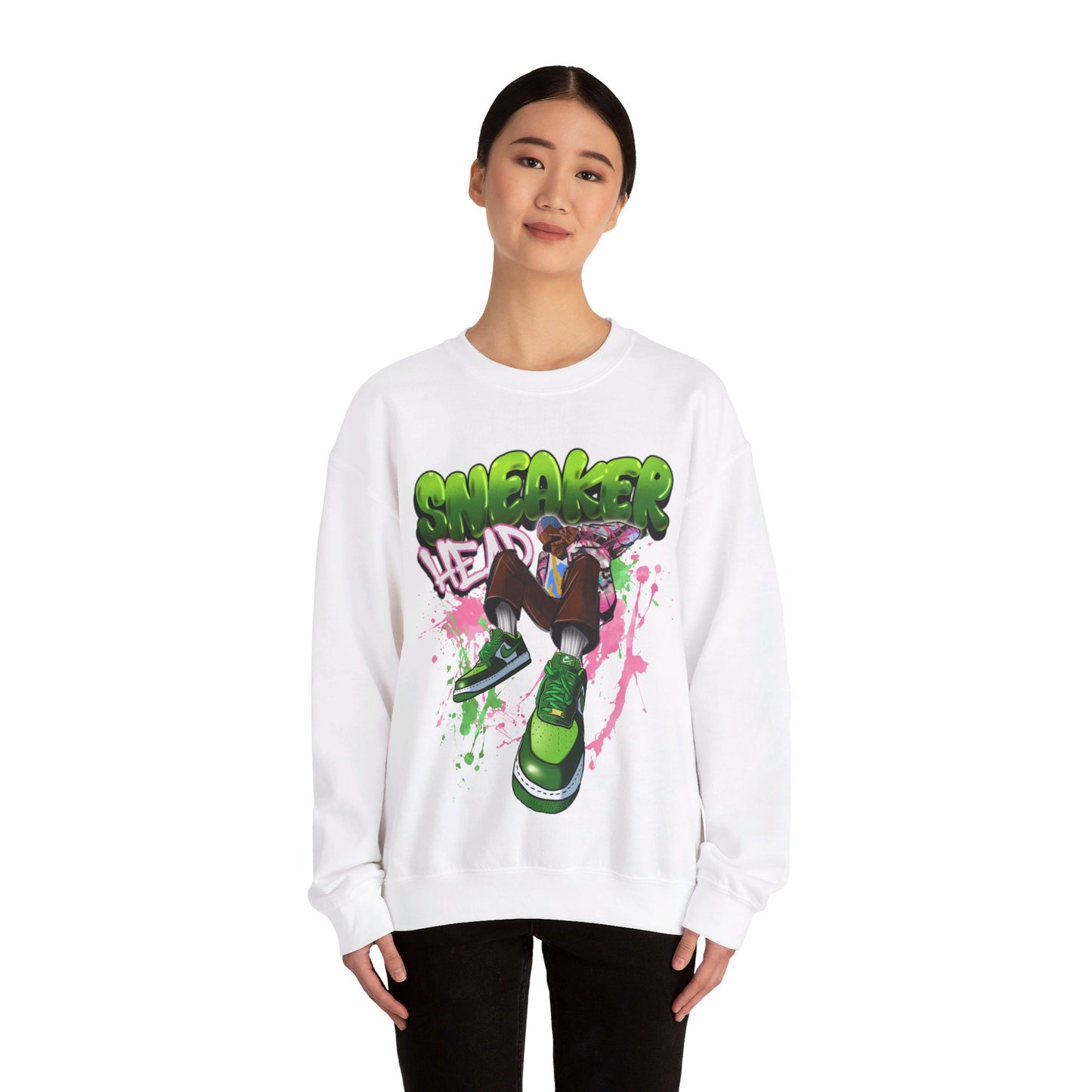 Sneaker Head Graffiti Style Sweatshirt - Bold Pink and Green Font - Street Style Fashion
