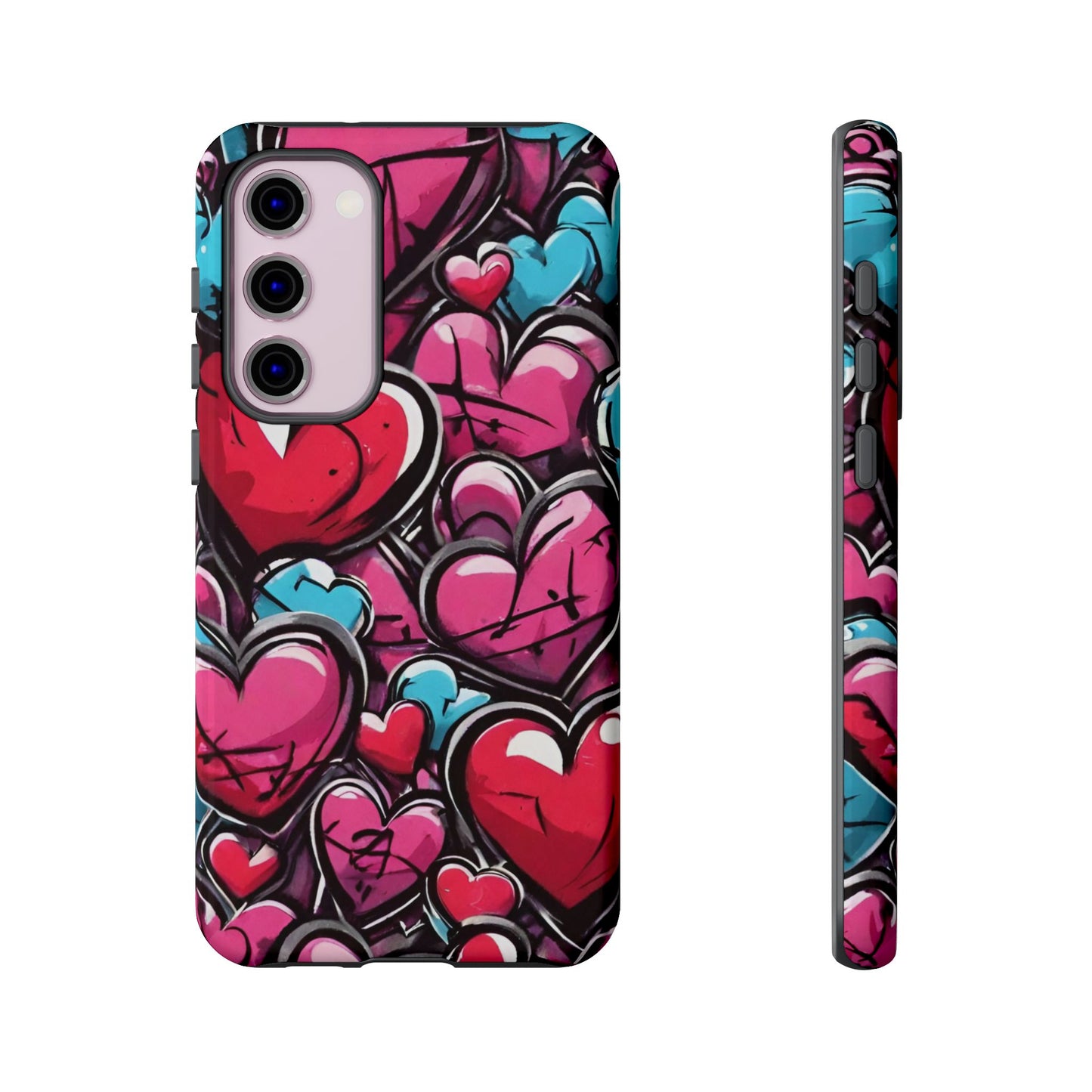 Express your Unique Style with our Graffiti Hearts Valentine's Day Phone Case - Compatible with Samsung Galaxy 23, 22, 20, and 10