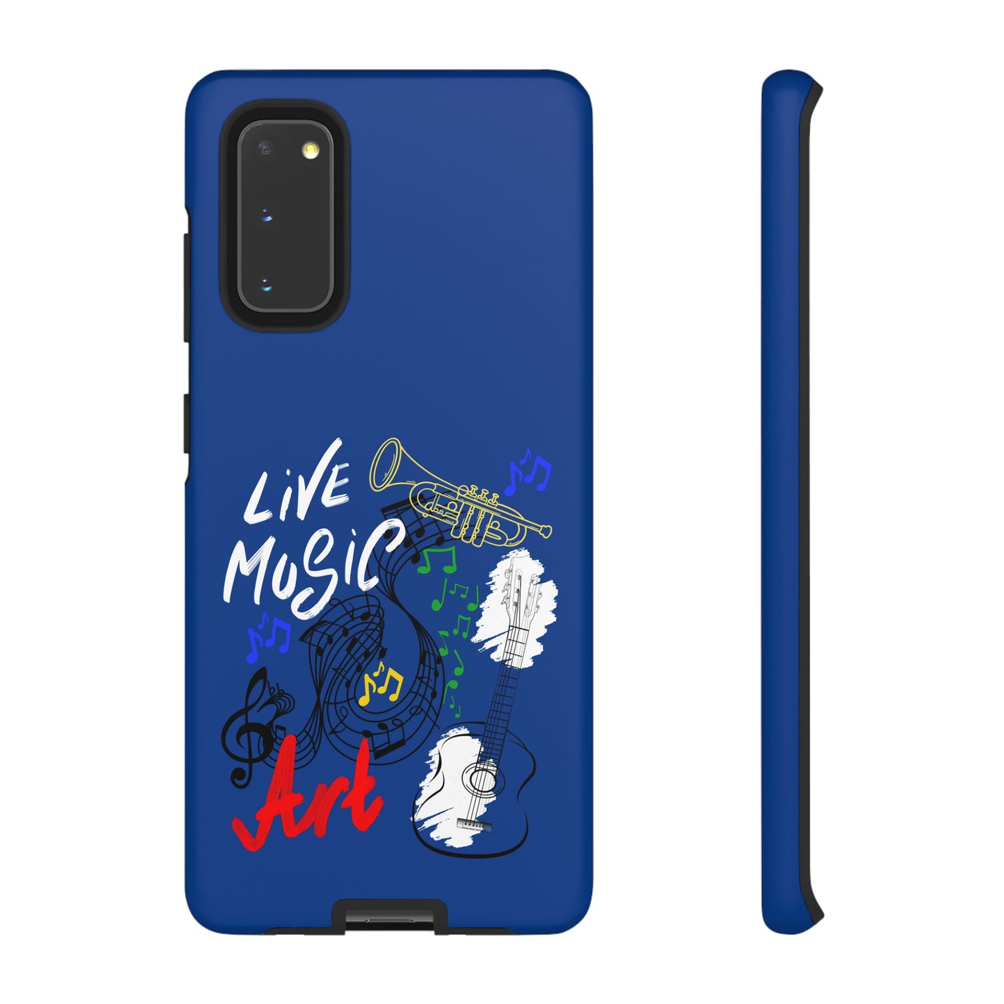Dark Blue Live Music Art Samsung Galaxy Phone Case with Colorful Music Notes