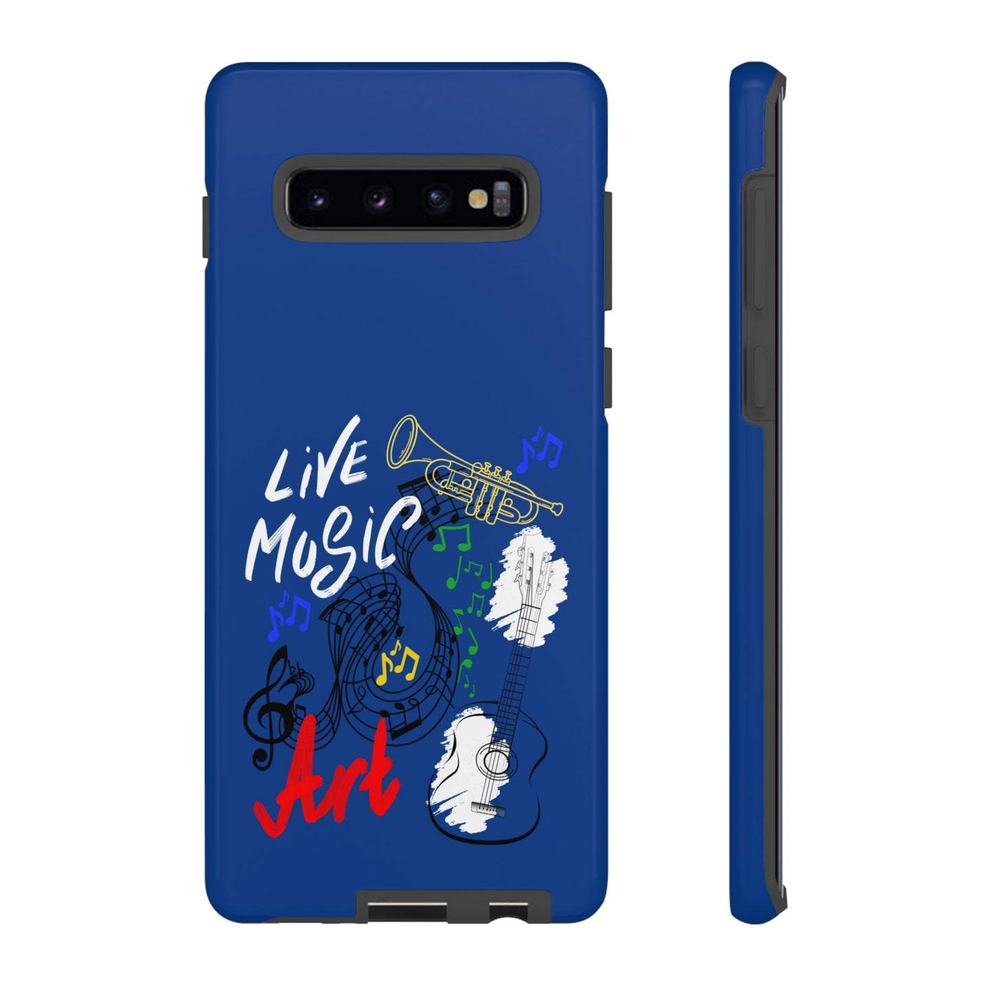 Dark Blue Live Music Art Samsung Galaxy Phone Case with Colorful Music Notes