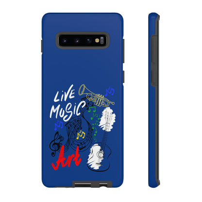 Dark Blue Live Music Art Samsung Galaxy Phone Case with Colorful Music Notes