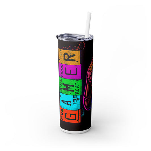 Neon Bright Gamer Tumbler with Purple and Blue Game Controller Design