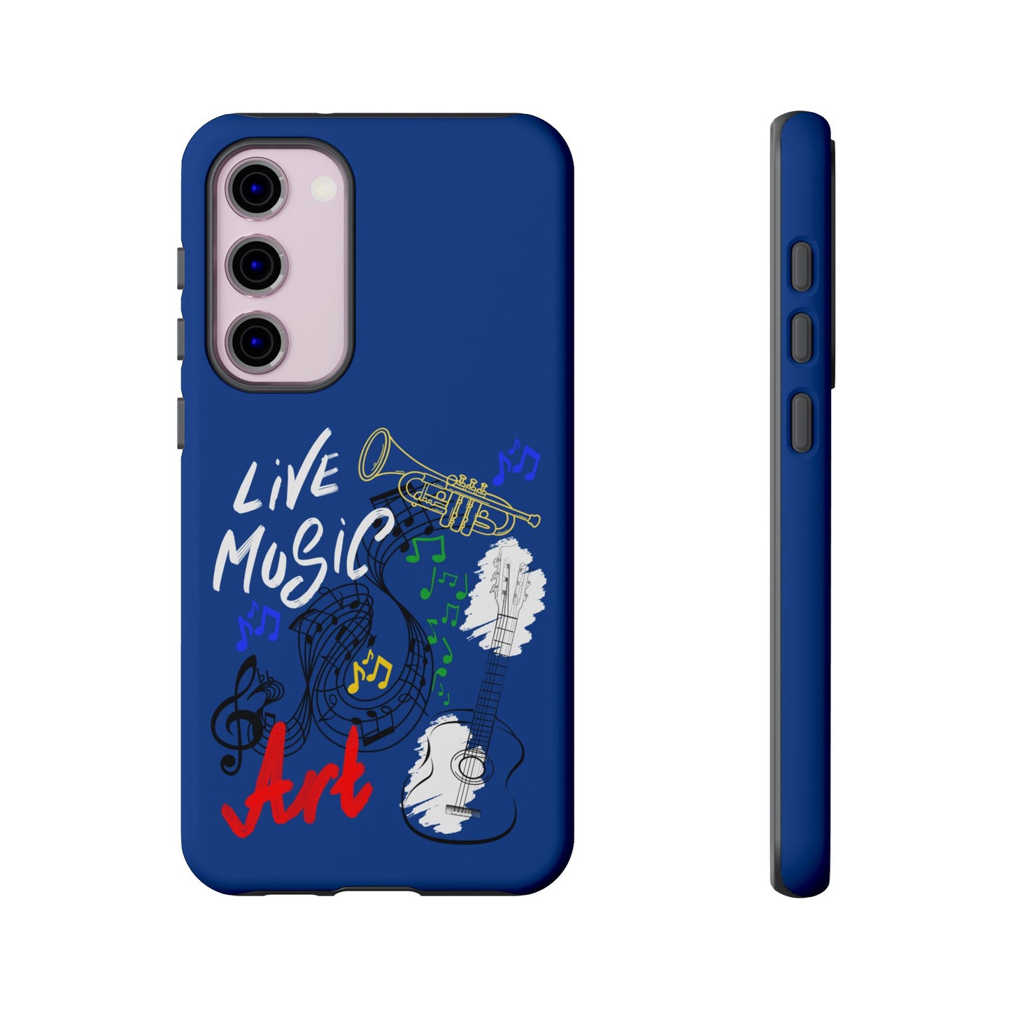 Dark Blue Live Music Art Samsung Galaxy Phone Case with Colorful Music Notes