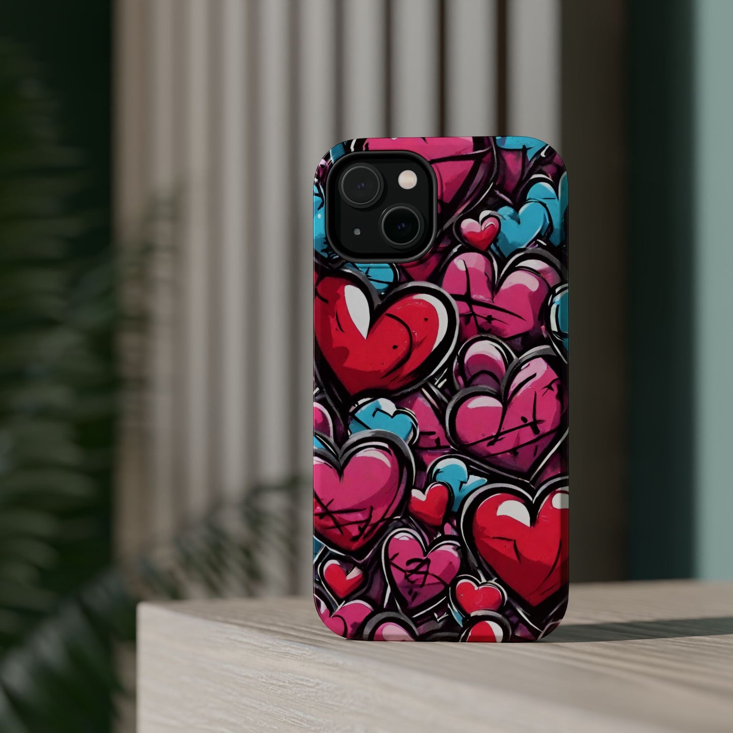 Express your Unique Style with our Graffiti Hearts Valentine's Day Phone Case - Compatible with iPhone 15, 14, and 13 | Magsafe Phone Case