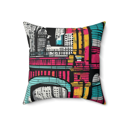 Colorful London Bridge Graffiti Pillow- Aesthetic Design for Art Lovers