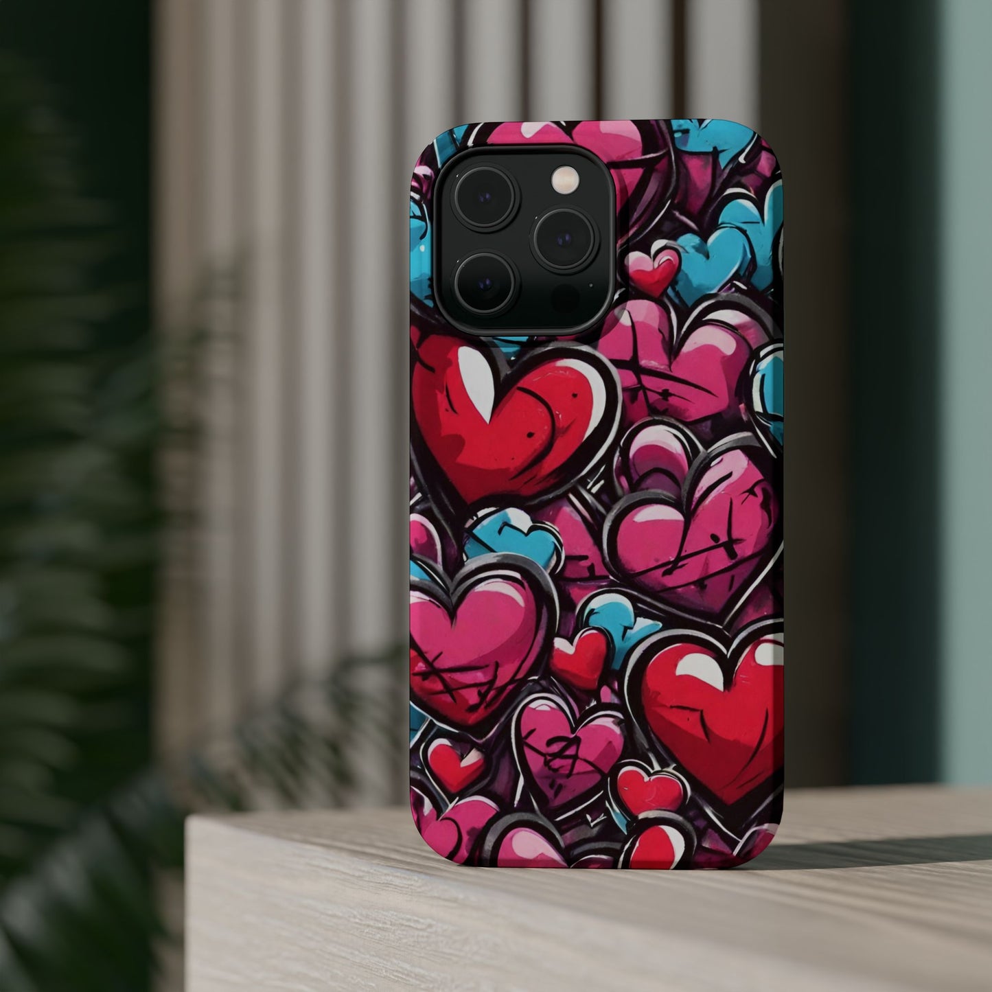 Express your Unique Style with our Graffiti Hearts Valentine's Day Phone Case - Compatible with iPhone 15, 14, and 13 | Magsafe Phone Case