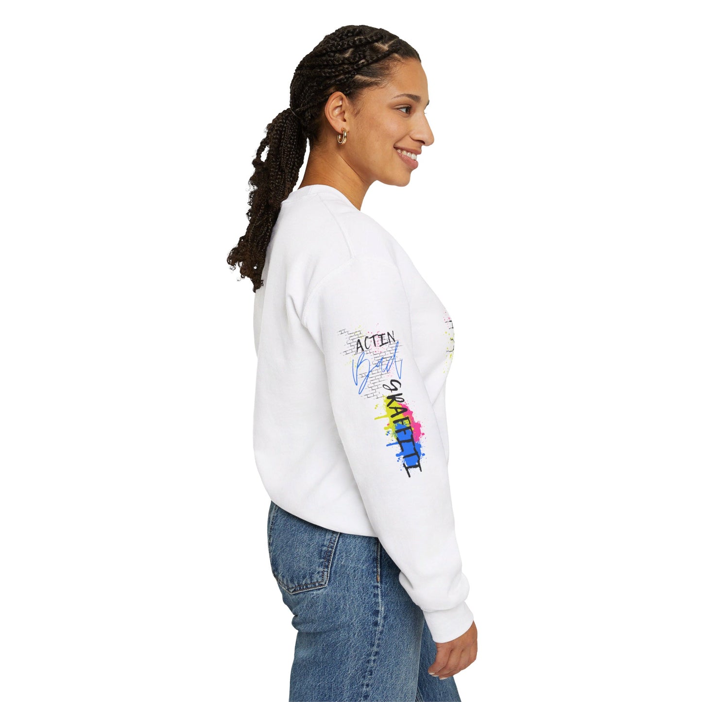 Limited Edition 'Actin Bad' Spray Paint Graffiti Style Sweatshirt - Pink, Blue, Yellow - Artistic Fashion Statement