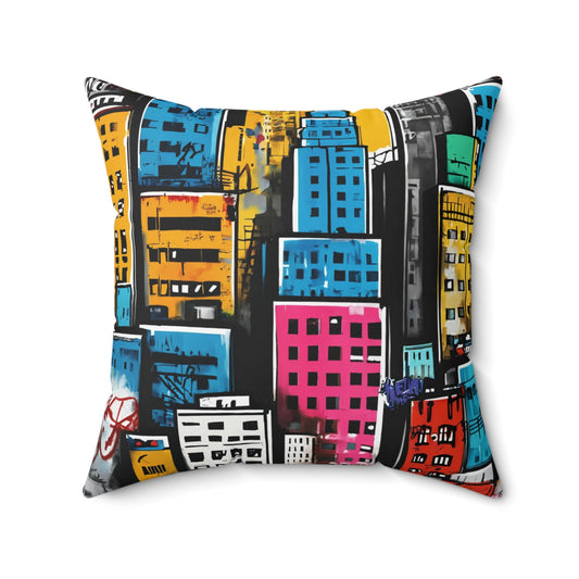 Colorful New York City Graffiti Pillow - Urban Art Design for Graffiti Art Enthusiasts