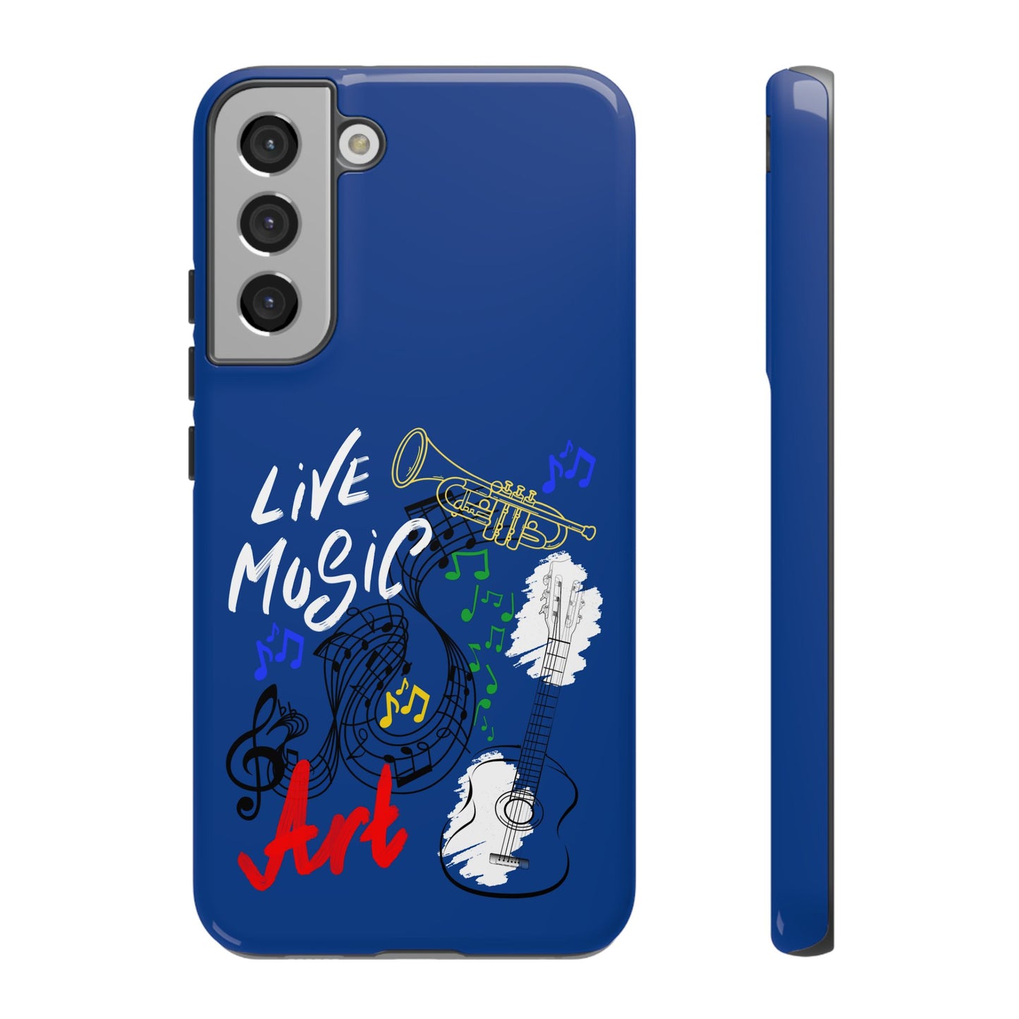 Dark Blue Live Music Art Samsung Galaxy Phone Case with Colorful Music Notes