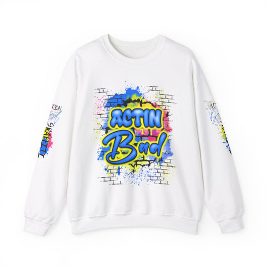 Limited Edition 'Actin Bad' Spray Paint Graffiti Style Sweatshirt - Pink, Blue, Yellow - Artistic Fashion Statement