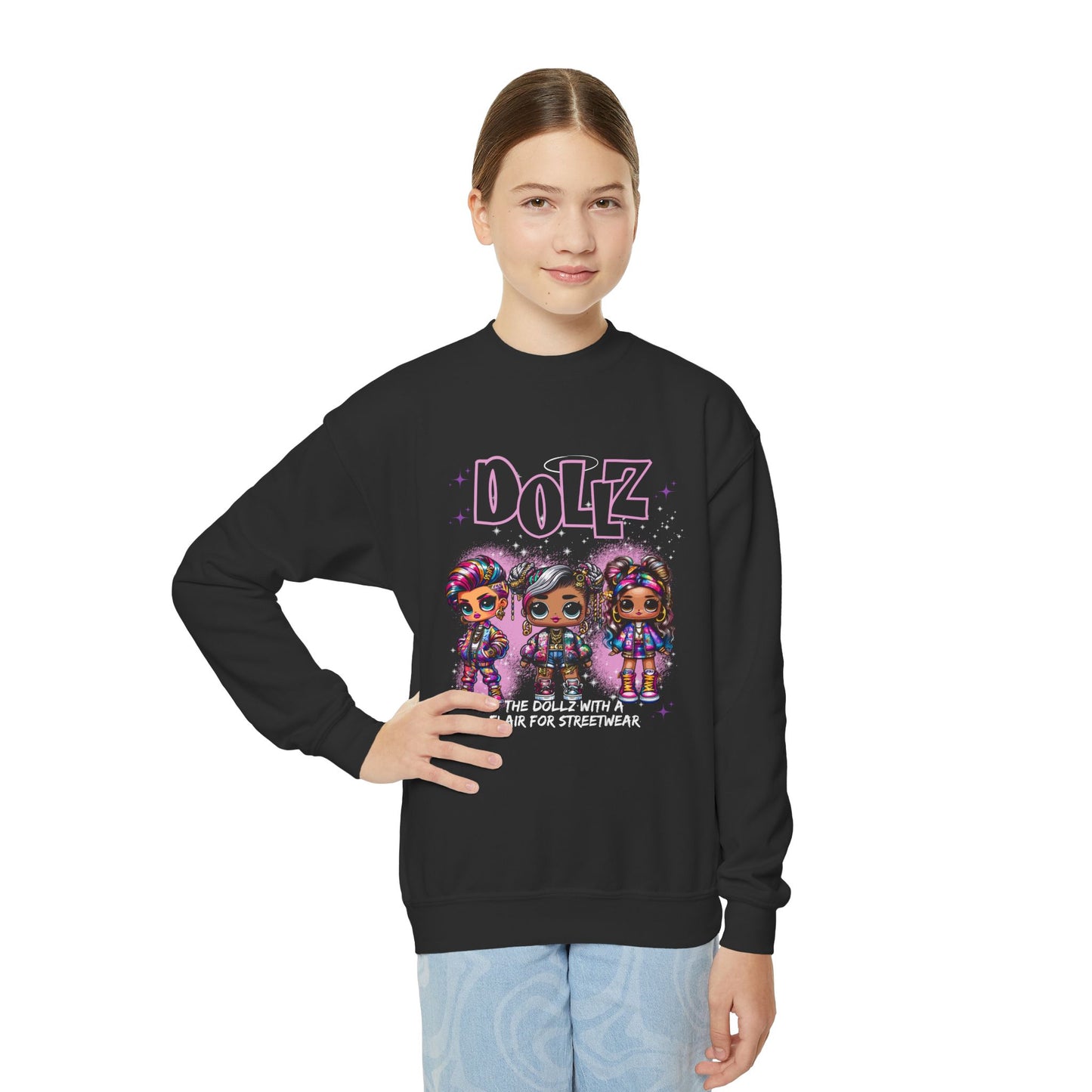Dollz Fashion Statement Sweatshirt - Purple Spray Paint, Streetwear Dolls, Kids' Trendy Style