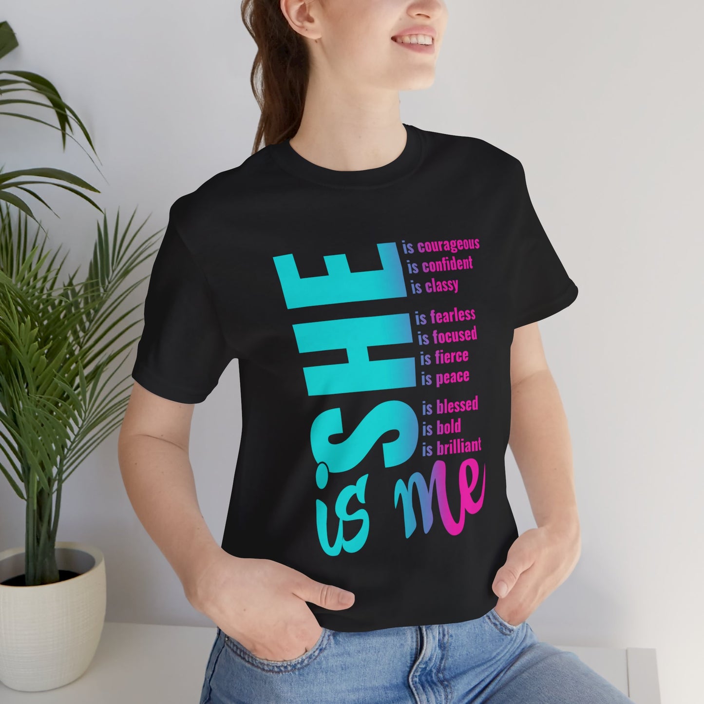 Empowering 'She Is Me' Tee | Black Ombre Blue Purple | Positive Affirmations