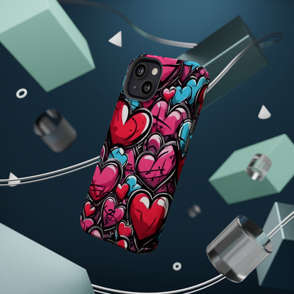 Express your Unique Style with our Graffiti Hearts Valentine's Day Phone Case - Compatible with iPhone 15, 14, and 13 | Magsafe Phone Case