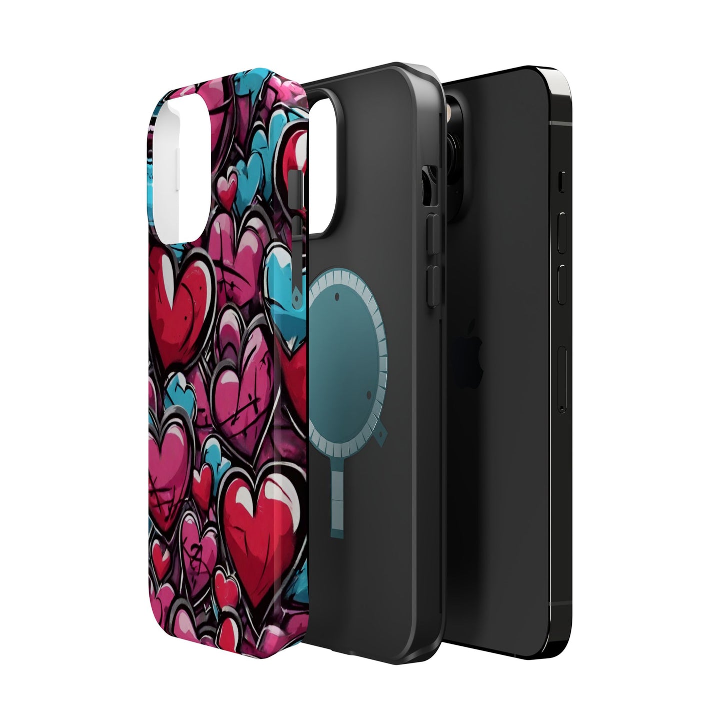 Express your Unique Style with our Graffiti Hearts Valentine's Day Phone Case - Compatible with iPhone 15, 14, and 13 | Magsafe Phone Case