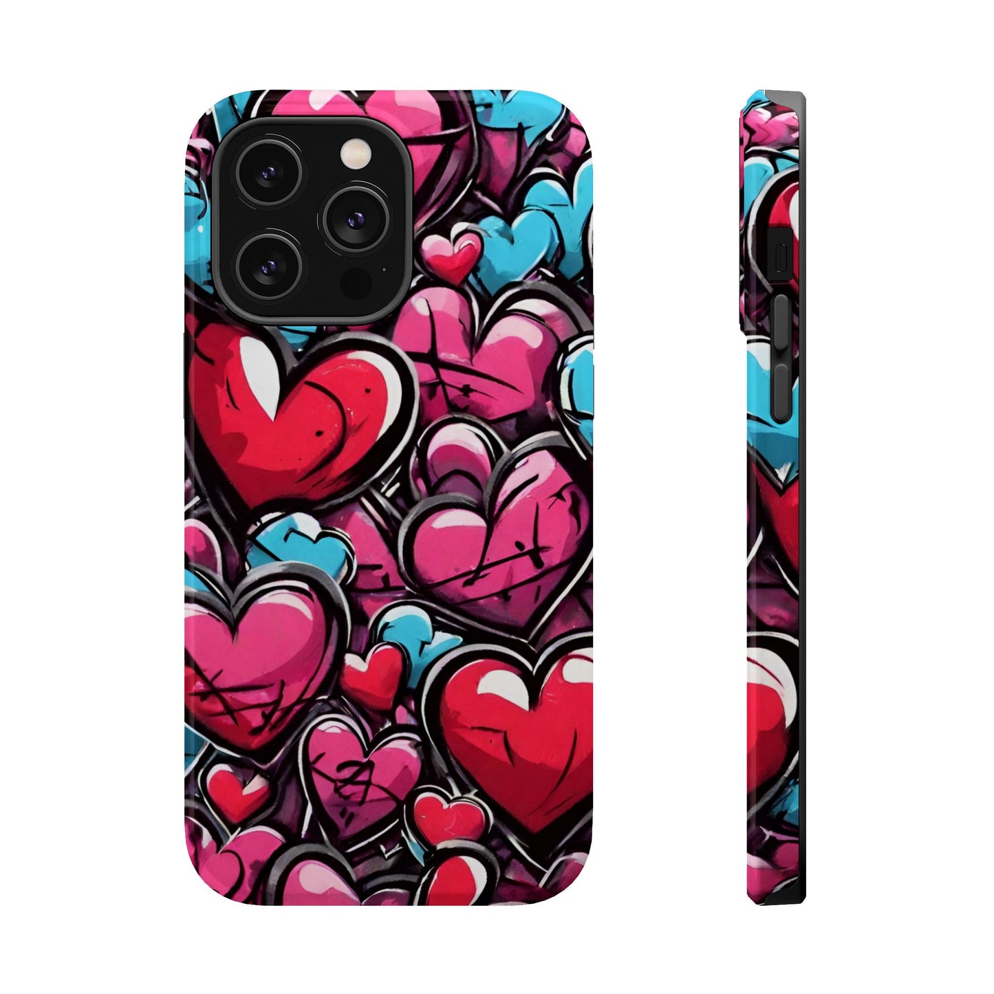 Express your Unique Style with our Graffiti Hearts Valentine's Day Phone Case - Compatible with iPhone 15, 14, and 13 | Magsafe Phone Case