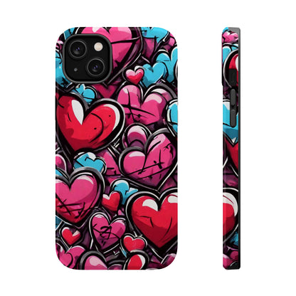 Express your Unique Style with our Graffiti Hearts Valentine's Day Phone Case - Compatible with iPhone 15, 14, and 13 | Magsafe Phone Case