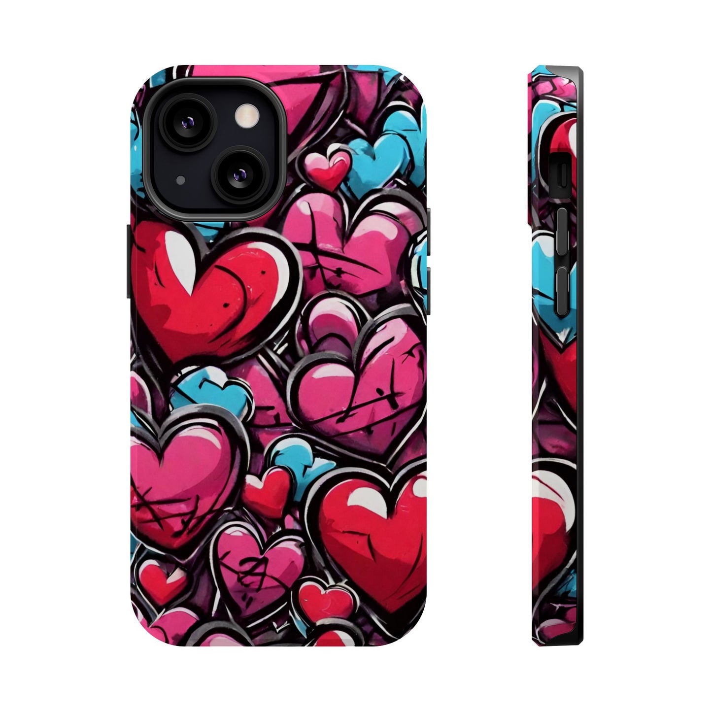 Express your Unique Style with our Graffiti Hearts Valentine's Day Phone Case - Compatible with iPhone 15, 14, and 13 | Magsafe Phone Case