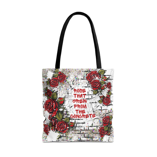 Bold Graffiti Rose Tote Bag with White Paint Splatter - The Rose That Grew From The Concrete