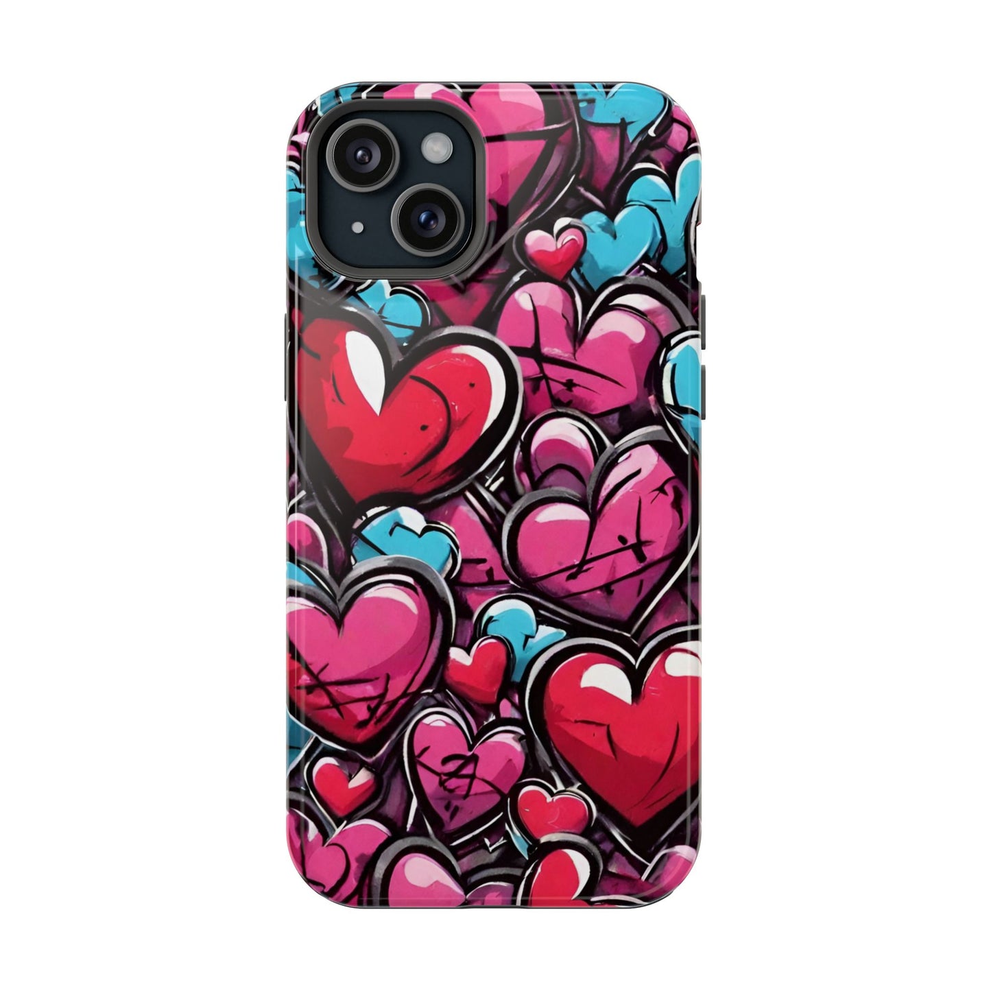 Express your Unique Style with our Graffiti Hearts Valentine's Day Phone Case - Compatible with iPhone 15, 14, and 13 | Magsafe Phone Case