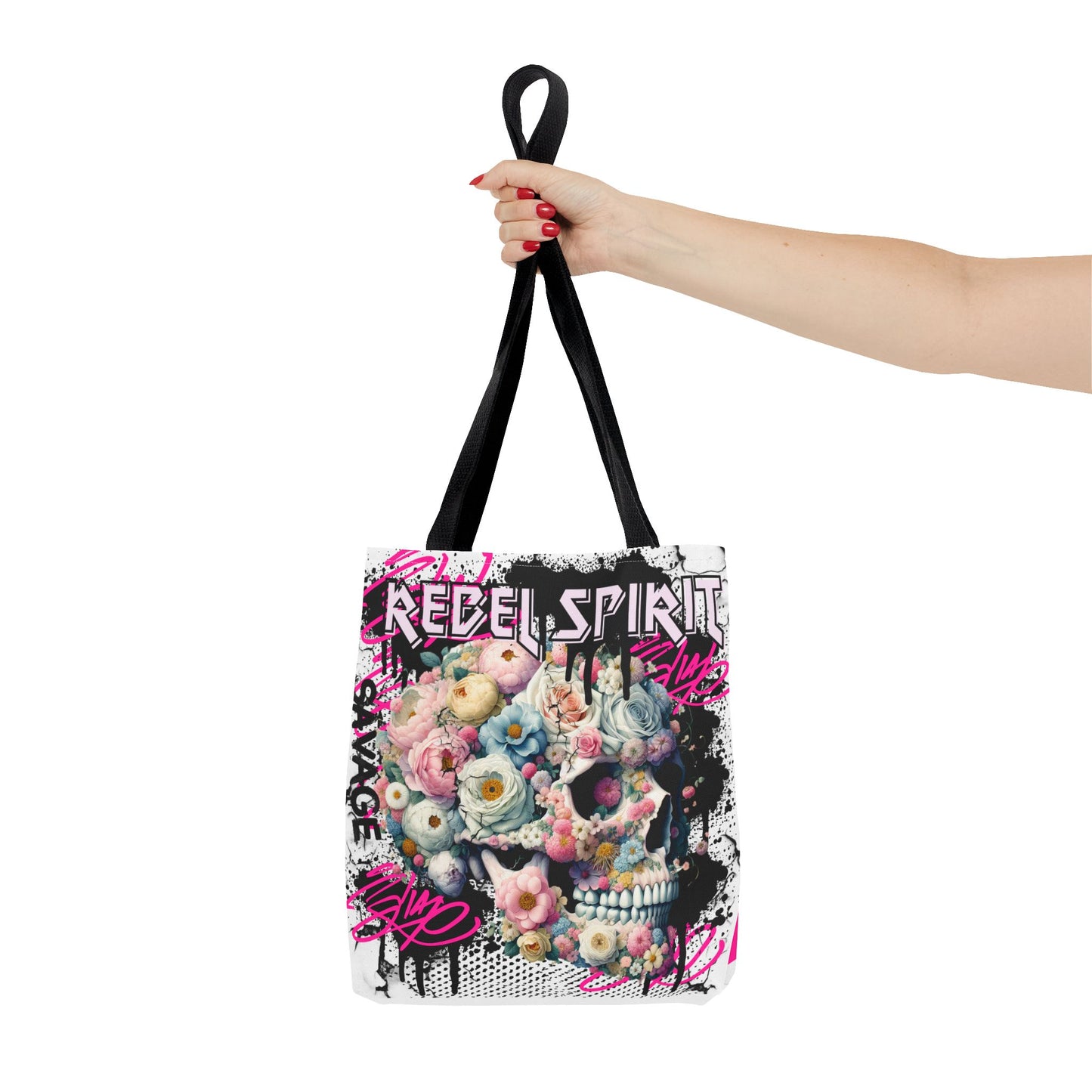 Artistic 'Rebel Spirit' Tote - Unique Graffiti Style Skeleton & Flowers