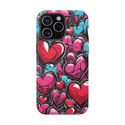 Express your Unique Style with our Graffiti Hearts Valentine's Day Phone Case - Compatible with iPhone 15, 14, and 13 | Magsafe Phone Case