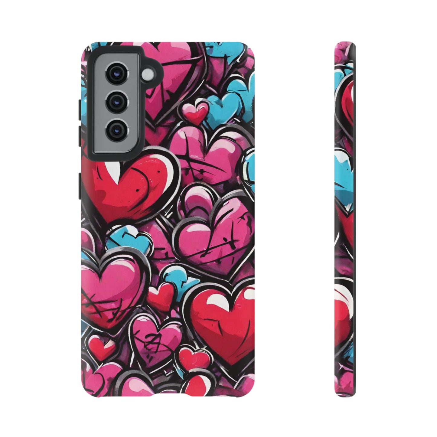 Express your Unique Style with our Graffiti Hearts Valentine's Day Phone Case - Compatible with Samsung Galaxy 23, 22, 20, and 10