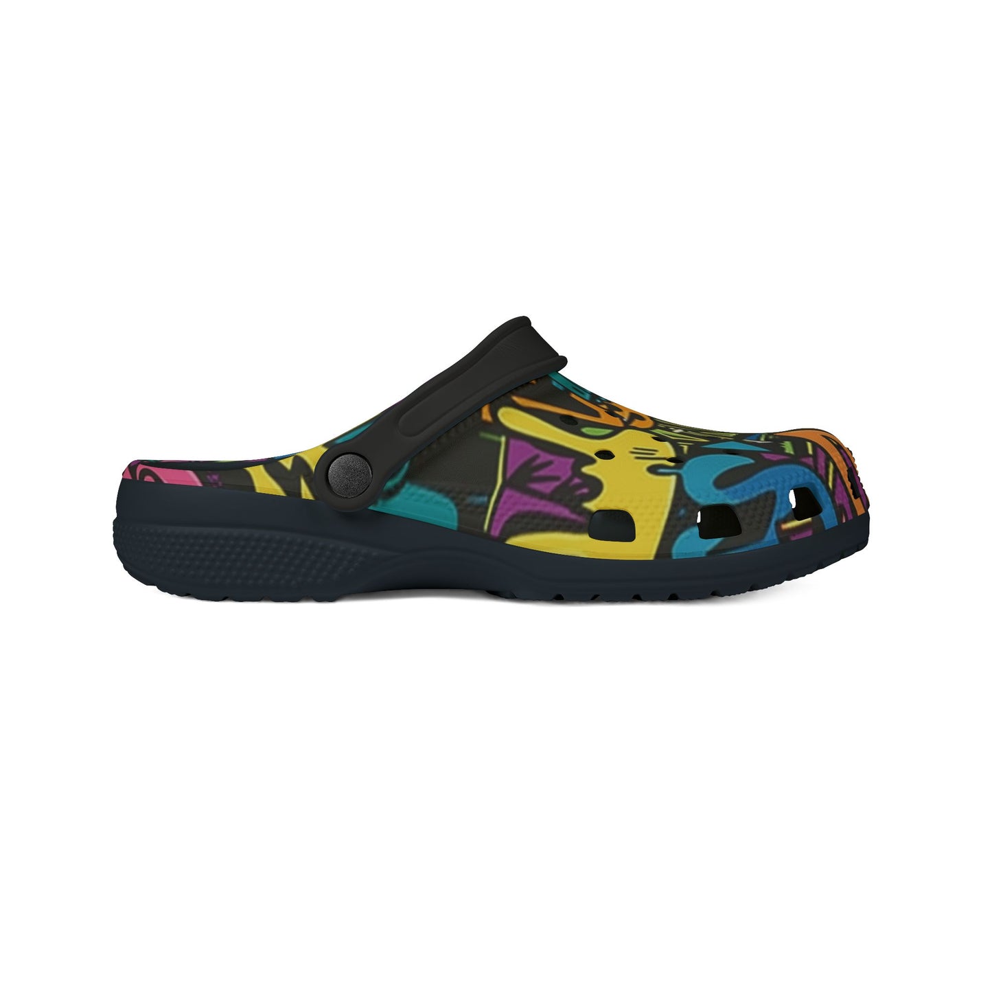 Colorful Melted Smiley Face Graffiti Print EVA Foam Rubber Shoes with Pink, Black, and Yellow – Fashion Forward Streetwear