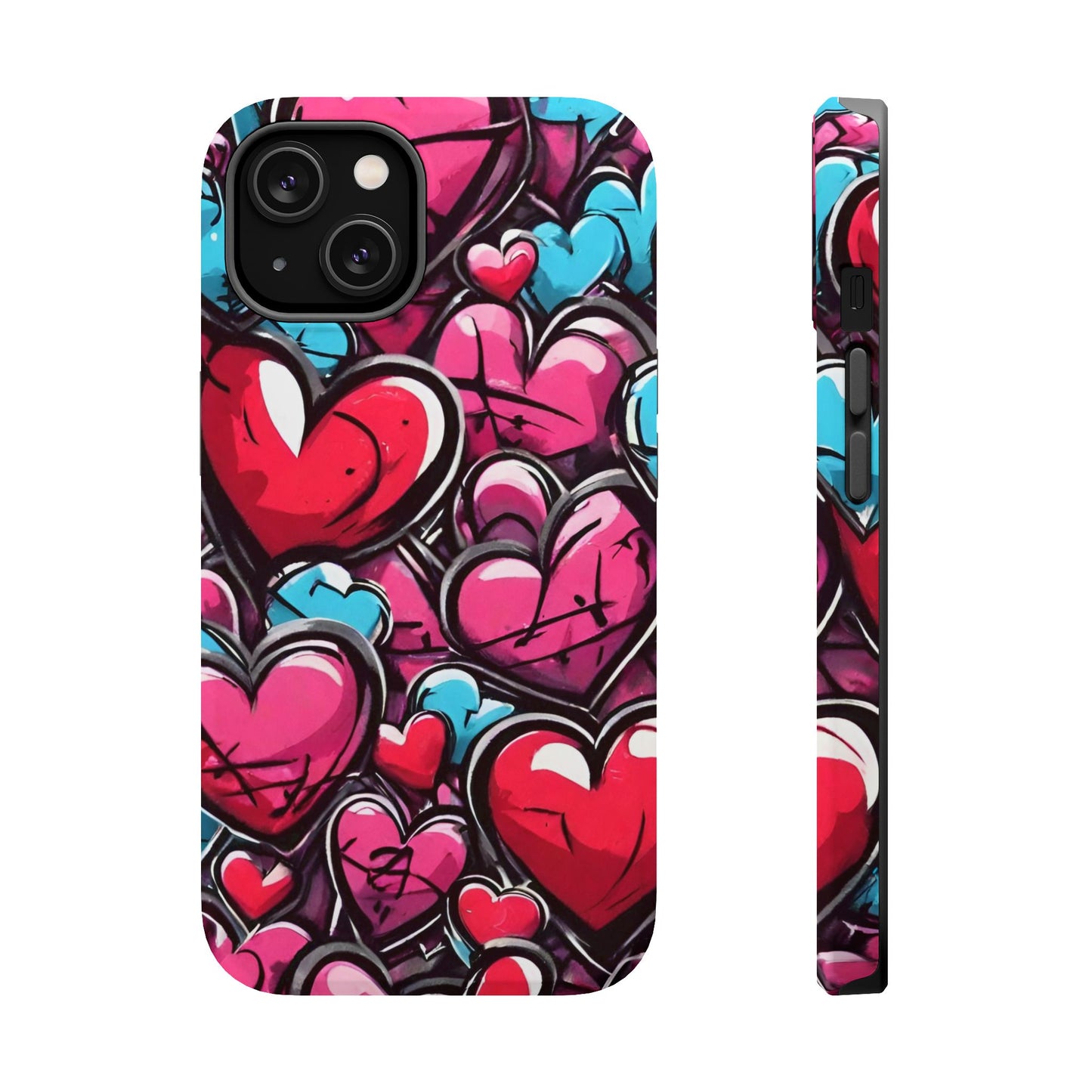 Express your Unique Style with our Graffiti Hearts Valentine's Day Phone Case - Compatible with iPhone 15, 14, and 13 | Magsafe Phone Case