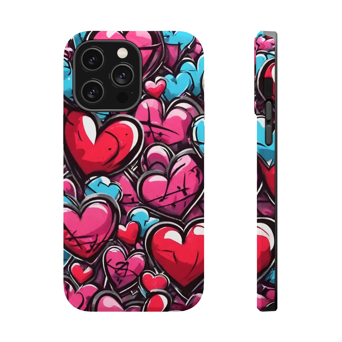 Express your Unique Style with our Graffiti Hearts Valentine's Day Phone Case - Compatible with iPhone 15, 14, and 13 | Magsafe Phone Case