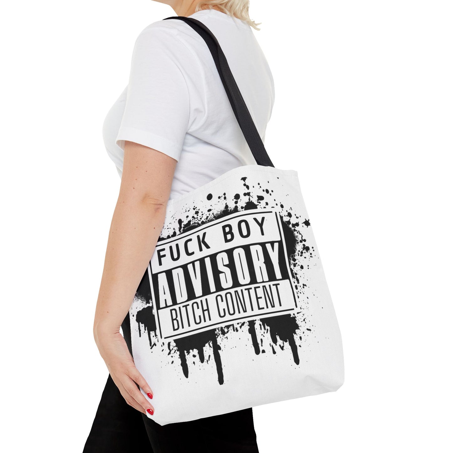 Graffiti Style Fuck Boy Advisory Tote Bag with Bold Wording - Bitch Content | Edgy Graffiti Tote Bag for Statement Lovers