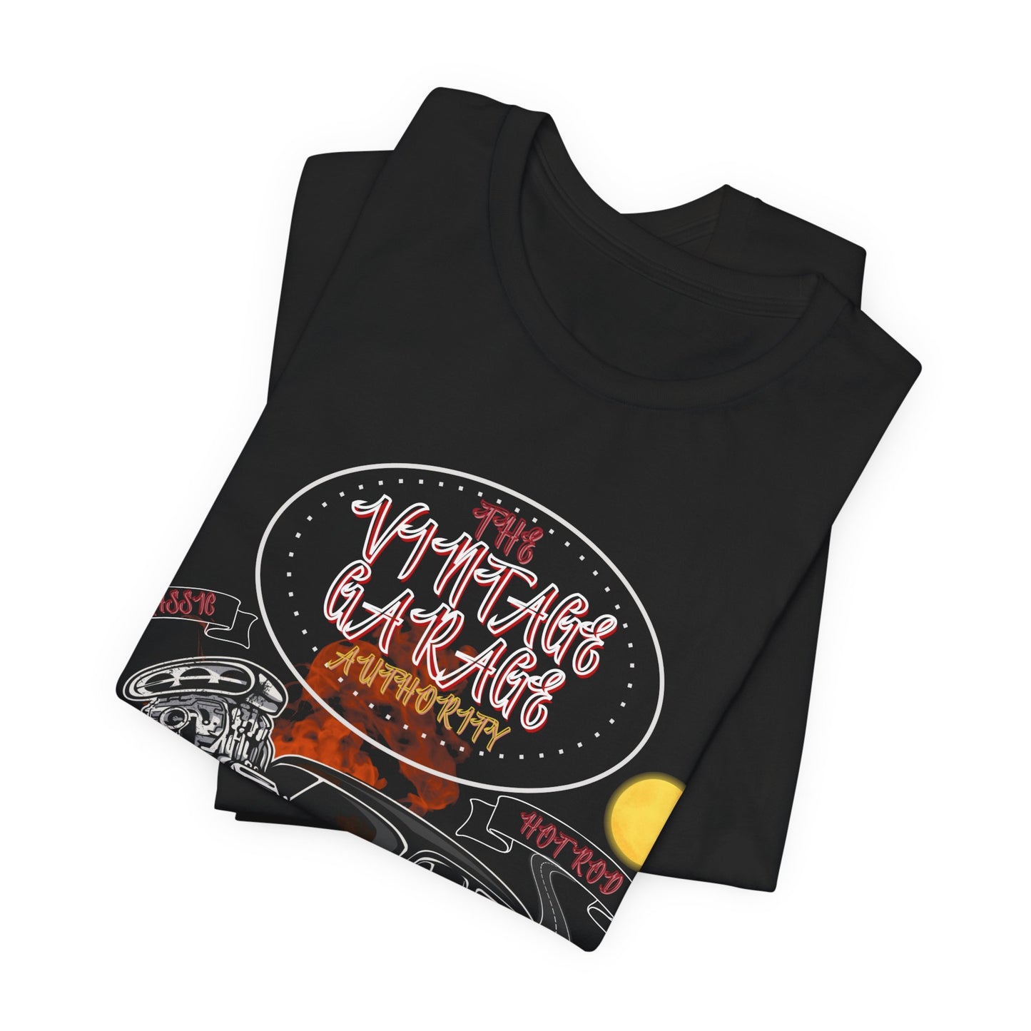 Vintage Car Lovers T-Shirt - Black with Red and White Accents Tee featuring Hot Rod & Fire Design! Perfect Vintage Car Enthusiasts T-Shirt