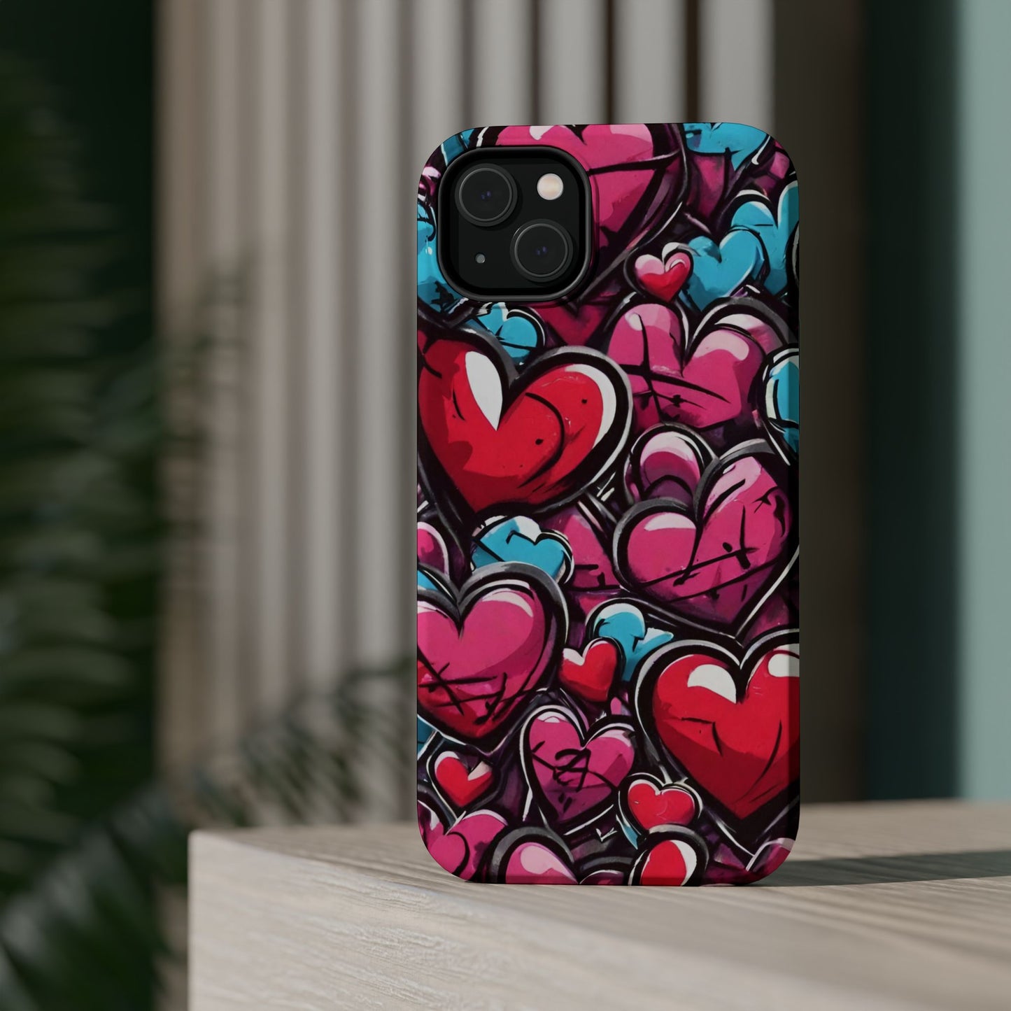 Express your Unique Style with our Graffiti Hearts Valentine's Day Phone Case - Compatible with iPhone 15, 14, and 13 | Magsafe Phone Case