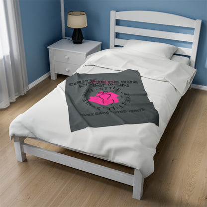 Fashionable XOXO Graphic Creative Expression Blanket - Dark Grey Couture De Rue Pink Splattered Plush Velveteen Blanket