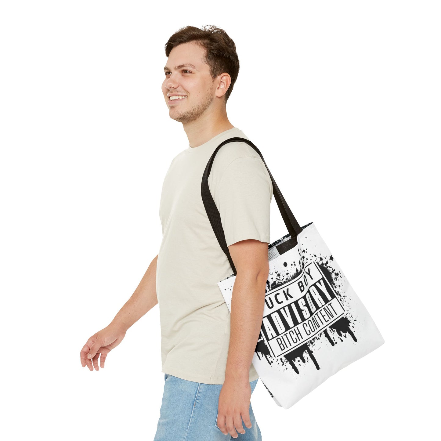 Graffiti Style Fuck Boy Advisory Tote Bag with Bold Wording - Bitch Content | Edgy Graffiti Tote Bag for Statement Lovers