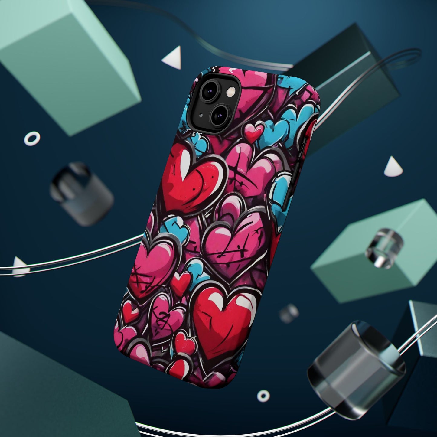 Express your Unique Style with our Graffiti Hearts Valentine's Day Phone Case - Compatible with iPhone 15, 14, and 13 | Magsafe Phone Case