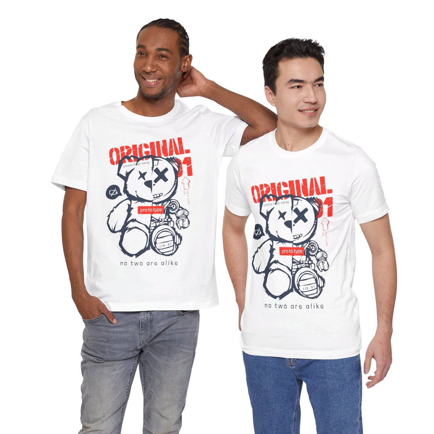 Prototype Original 1 White Unisex Tee - Graffiti Style Bear - Bold Red Font