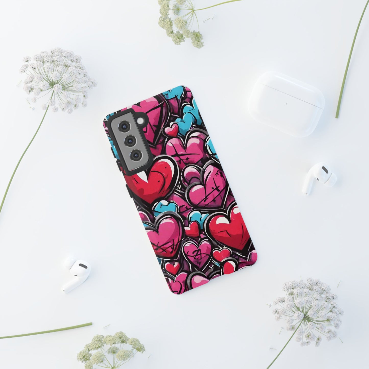 Express your Unique Style with our Graffiti Hearts Valentine's Day Phone Case - Compatible with Samsung Galaxy 23, 22, 20, and 10