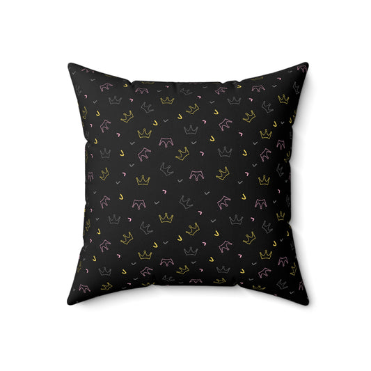 Royalty Crown Pattern Pillow in Pink and Yellow - Elegant Urban Chic Cushion