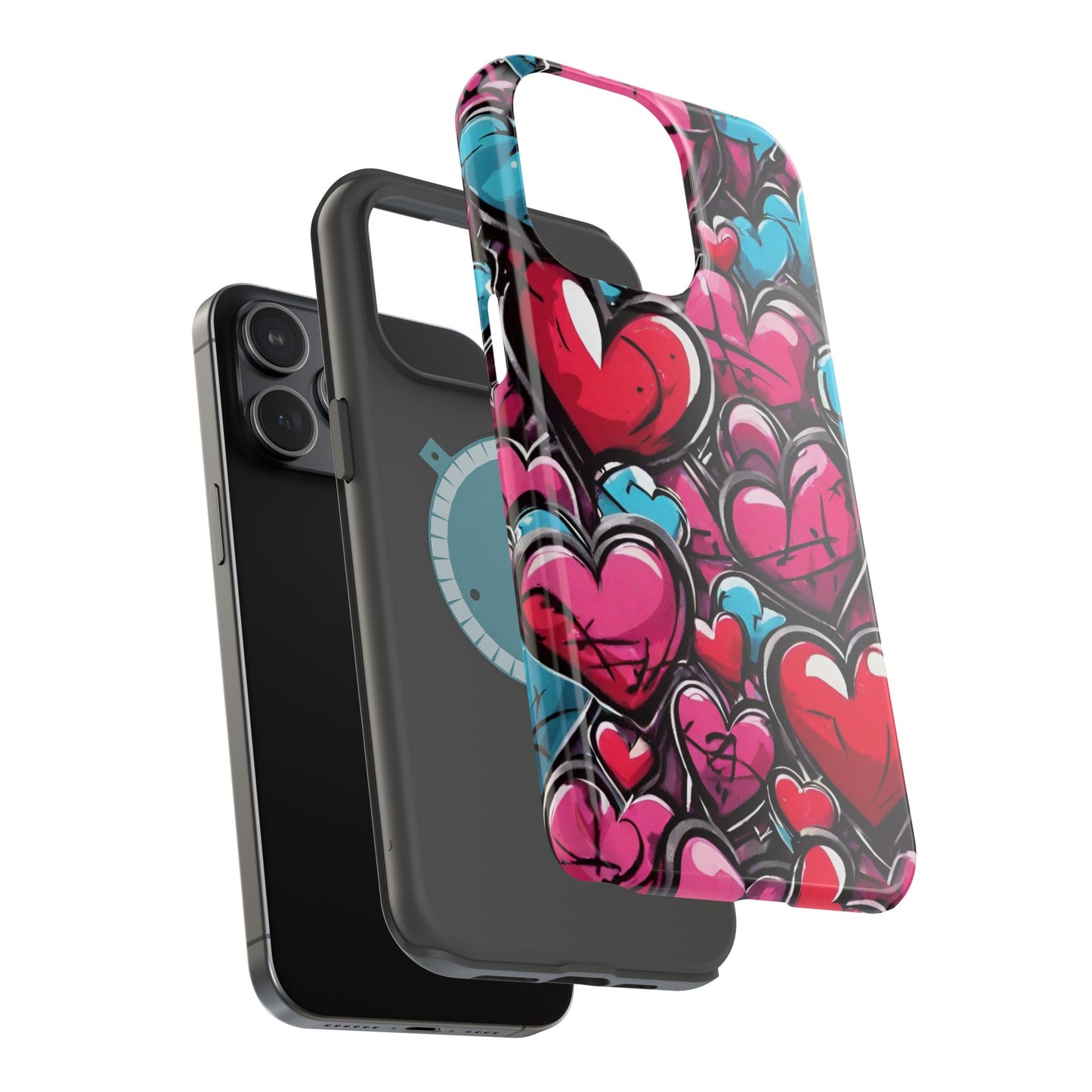 Express your Unique Style with our Graffiti Hearts Valentine's Day Phone Case - Compatible with iPhone 15, 14, and 13 | Magsafe Phone Case