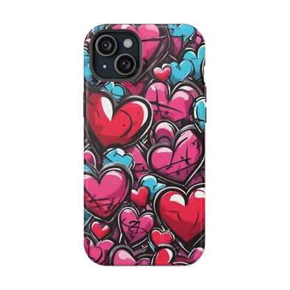 Express your Unique Style with our Graffiti Hearts Valentine's Day Phone Case - Compatible with iPhone 15, 14, and 13 | Magsafe Phone Case