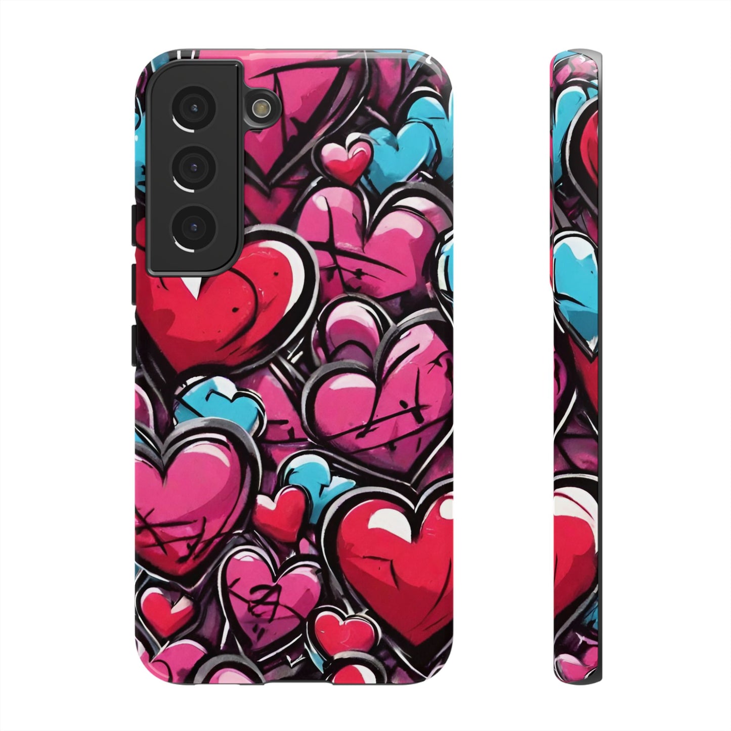 Express your Unique Style with our Graffiti Hearts Valentine's Day Phone Case - Compatible with Samsung Galaxy 23, 22, 20, and 10