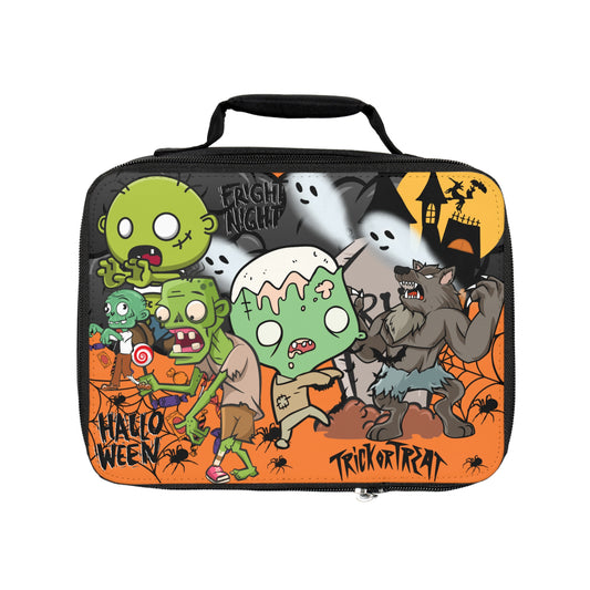 Spooktastic Fright Night Lunch Bag - Dark Grey & Orange Halloween Doodles