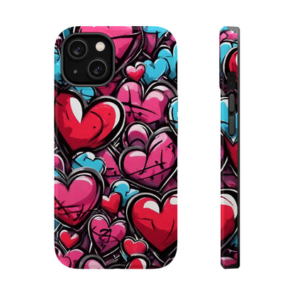 Express your Unique Style with our Graffiti Hearts Valentine's Day Phone Case - Compatible with iPhone 15, 14, and 13 | Magsafe Phone Case