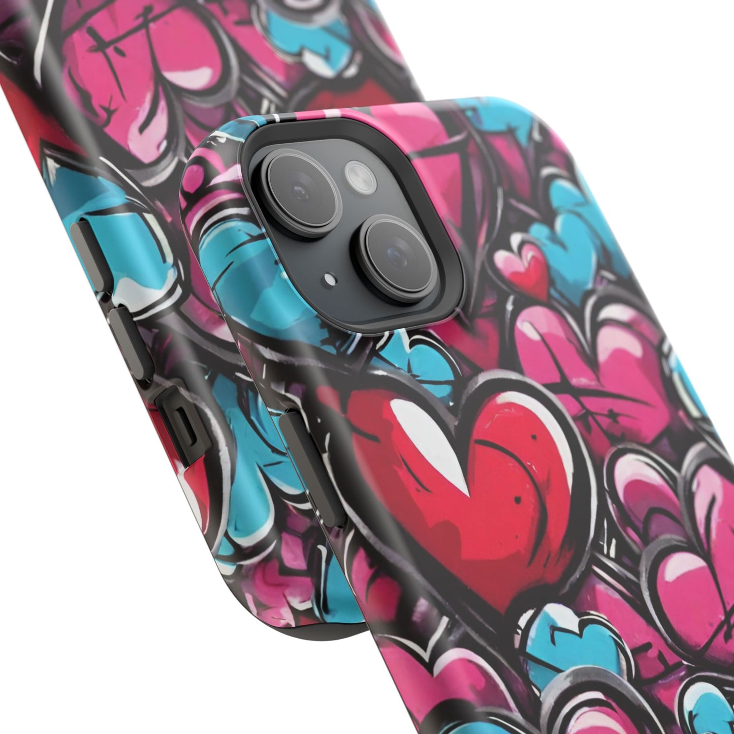 Express your Unique Style with our Graffiti Hearts Valentine's Day Phone Case - Compatible with iPhone 15, 14, and 13 | Magsafe Phone Case