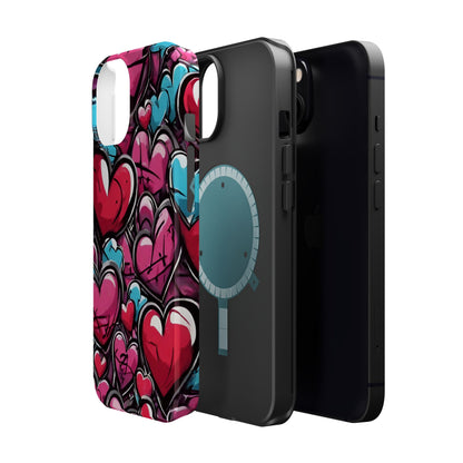 Express your Unique Style with our Graffiti Hearts Valentine's Day Phone Case - Compatible with iPhone 15, 14, and 13 | Magsafe Phone Case