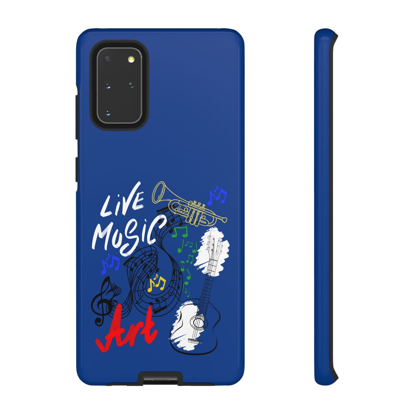 Dark Blue Live Music Art Samsung Galaxy Phone Case with Colorful Music Notes