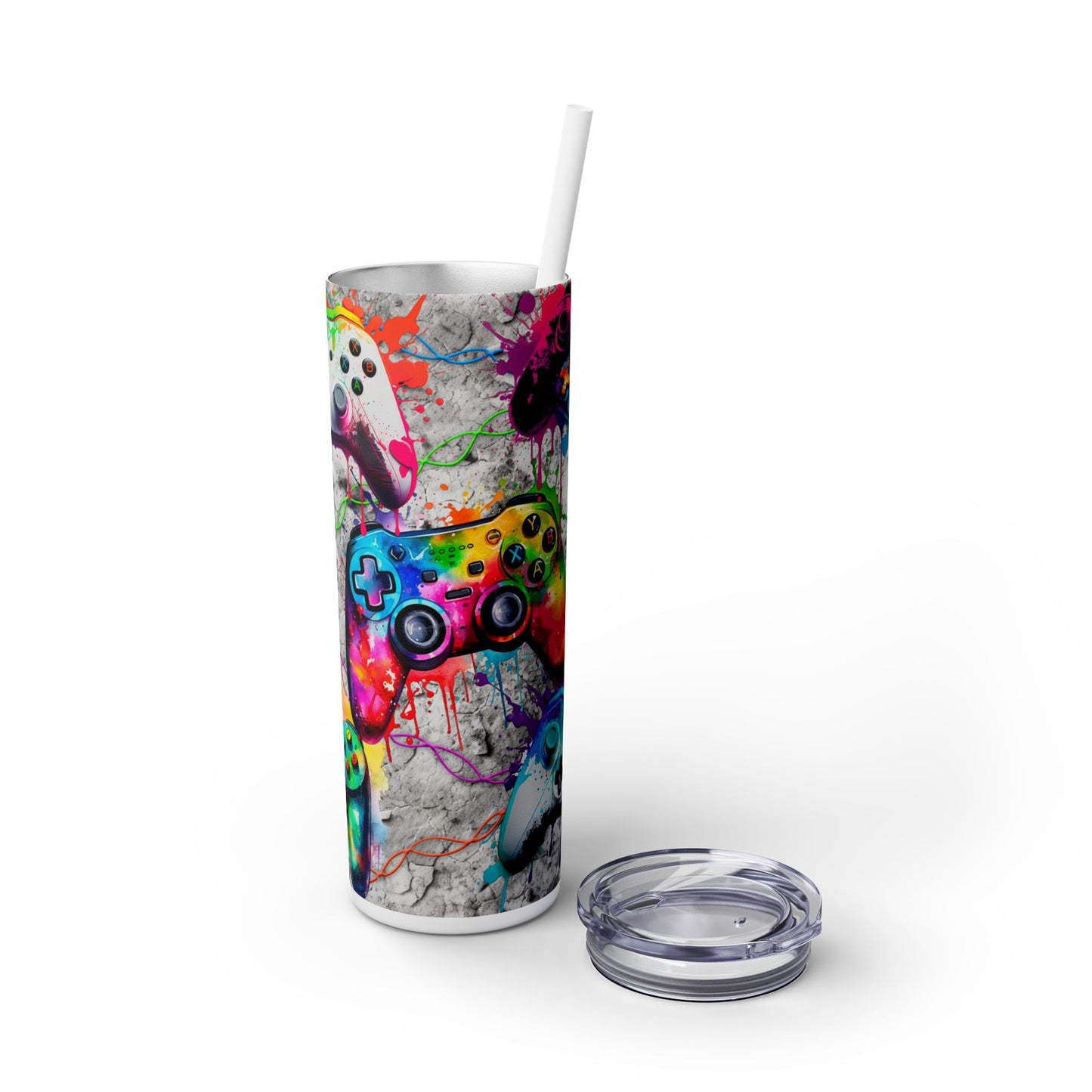 200z Game Controller Tumbler with Colorful Spray Paint - Unique Gamer Gift