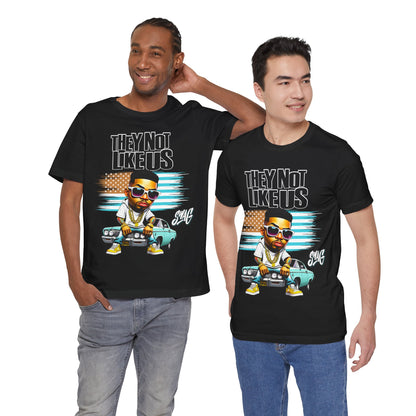 Hip-Hop Street Style: 'They Not Like Us' Black T-Shirt with Cartoon Character Design